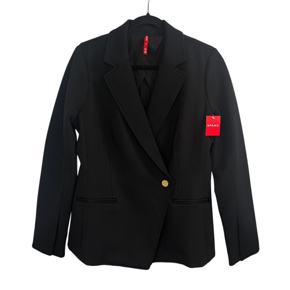 NWT Spanx Perfect Asymmetrical Tailored Classic Black Blazer Women’s Size Medium - Picture 4 of 8